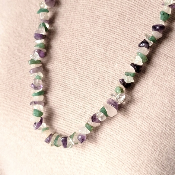 Nugget Necklace 24" Amethyst, Rose Quartz, Green Aventurine - Picture 2 of 3